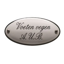 Deurbordje emaille 'Voeten vegen A.U.B.' ovaal