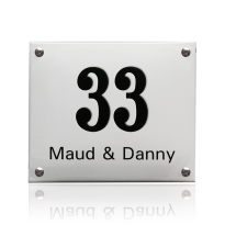 Emaille huisnummer met naam wit, 190 x 160 mm