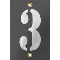 Emaille industrieel grijs huisnummerbord '3' met witte cijfers, 120x80 mm