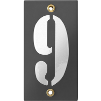 Emaille industrieel grijs huisnummerbord '9' met witte cijfers, 100x40 mm