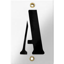 Emaille industrieel wit huisnummerbord met zwarte letter 'A', 120x80 mm