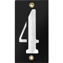 Emaille industrieel zwart huisnummerbord '4' met witte cijfers, 100x40 mm