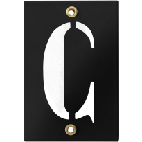 Emaille industrieel zwart huisnummerbord met witte letter 'C', 120x80 mm