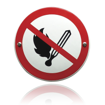 Emaille verbodsbord 'Verboden voor vuur' rond