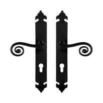 GPF6200.60 smeedijzer zwarte deurkruk Kera op langschild PC72, 291x41x4mm