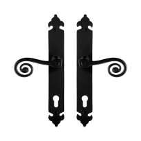 GPF6200.60 smeedijzer zwarte deurkruk Kera op langschild PC92, 291x41x4mm