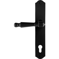 GPF6210.60L/R smeedijzer zwarte deurkruk Mela op schild PC92 238x41x4mm, links-/rechtswijzend