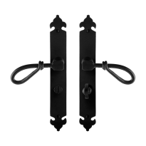 GPF6255.60 smeedijzer zwarte deurkruk Sula op langschild WC63/8, 291x41x4mm
