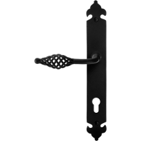 GPF6265.60L/R smeedijzer zwarte deurkruk Tane op langschild PC85 291x41x4mm, links-/rechtswijzend