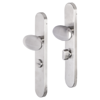 Impresso Derby deurkruk op schild afgerond 225x41x10mm WC63/8 RVS geborsteld