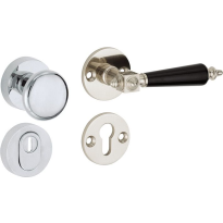 Mi Satori knop/kruk op rozet - SKG Roman glans nikkel bakeliet / glans chroom rechts