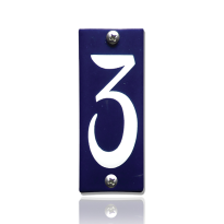 Huisnummer 3 emaille blauw, 40 x 100 mm