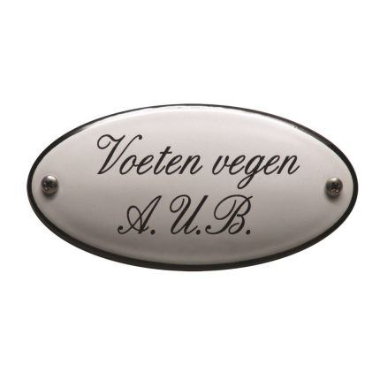Deurbordje emaille 'Voeten vegen A.U.B.' ovaal