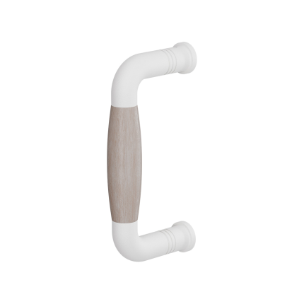 Deurgreep ton model Ika gebogen nekje 130mm wit met eiken whitewash