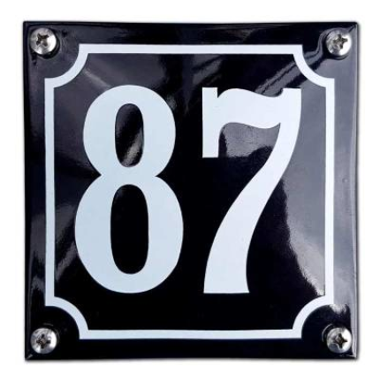 Emaille huisnummer 'EmailleDesign' zwart, 100 x 100 mm (alleen nummers 1 t/m 99)