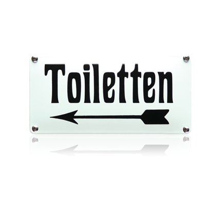 Emaille toilet bordje 'Toiletten' pijl naar links rechthoekig