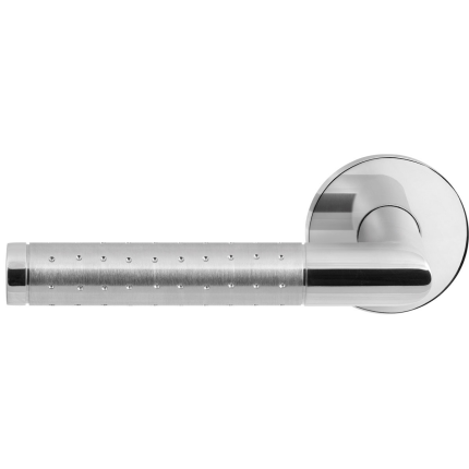 GPF deurklink op ronde rozet, Haka, links-/ rechtswijzend, RVS