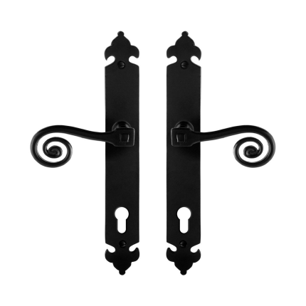 GPF6200.60 smeedijzer zwarte deurkruk Kera op langschild PC92, 291x41x4mm