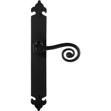 GPF6200.60R smeedijzer zwarte deurkruk Kera op langschild blind 291x41x4mm, rechtswijzend