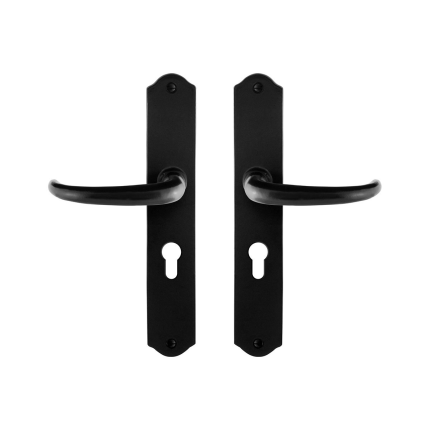 GPF6205.60 smeedijzer zwarte deurkruk Uhka op schild PC55, 238x41x4mm
