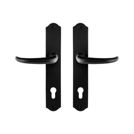 GPF6205.60 smeedijzer zwarte deurkruk Uhka op schild PC85, 238x41x4mm