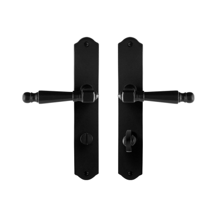 GPF6210.60 smeedijzer zwarte deurkruk Mela op schild WC72/8, 238x41x4mm