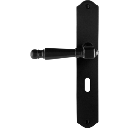 GPF6210.60L/R smeedijzer zwarte deurkruk Mela op schild BB56 238x41x4mm, links-/rechtswijzend