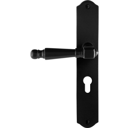 GPF6210.60L/R smeedijzer zwarte deurkruk Mela op schild PC55 238x41x4mm, links-/rechtswijzend