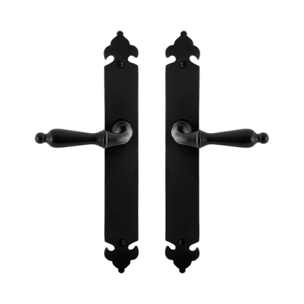 GPF6215.60 smeedijzer zwarte deurkruk Muki op langschild, 291x41x4mm