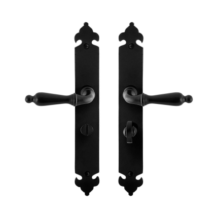 GPF6215.60 smeedijzer zwarte deurkruk Muki op langschild WC57/5, 291x41x4mm
