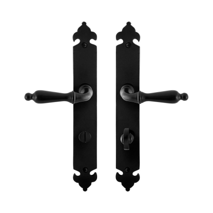 GPF6215.60 smeedijzer zwarte deurkruk Muki op langschild WC72/8, 291x41x4mm