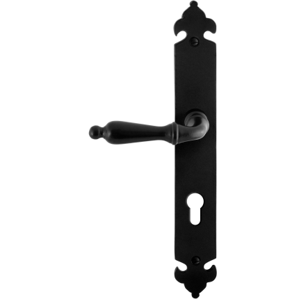 GPF6215.60L/R smeedijzer zwarte deurkruk Muki op langschild PC72 291x41x4mm, links-/rechtswijzend