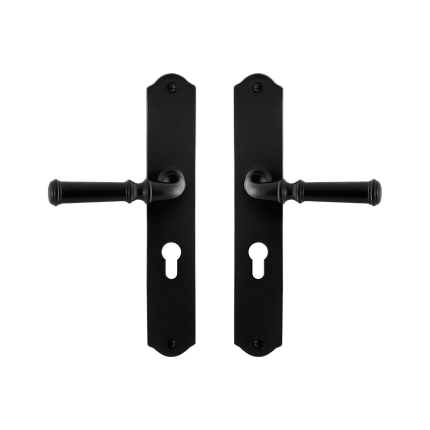 GPF6220.60 smeedijzer zwarte deurkruk Meri op schild PC55, 238x41x4mm