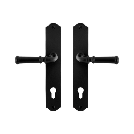 GPF6220.60 smeedijzer zwarte deurkruk Meri op schild PC85, 238x41x4mm