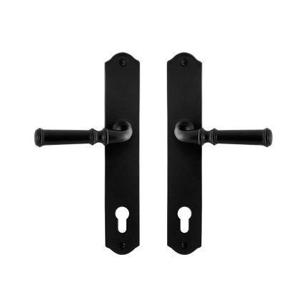 GPF6220.60 smeedijzer zwarte deurkruk Meri op schild PC92, 238x41x4mm