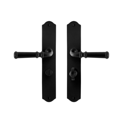 GPF6220.60 smeedijzer zwarte deurkruk Meri op schild WC55/8, 238x41x4mm