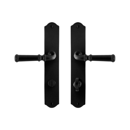 GPF6220.60 smeedijzer zwarte deurkruk Meri op schild WC72/8, 238x41x4mm