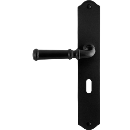 GPF6220.60L/R smeedijzer zwarte deurkruk Meri op schild BB56 238x41x4mm, links-/rechtswijzend