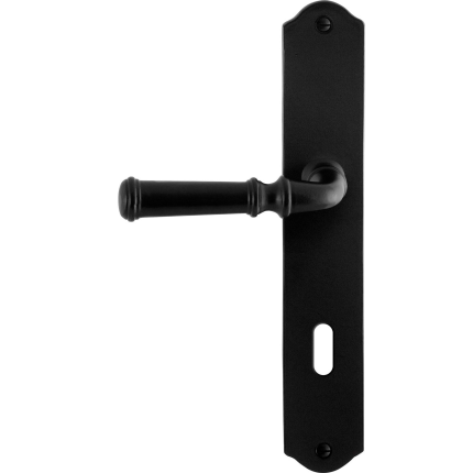 GPF6220.60L/R smeedijzer zwarte deurkruk Meri op schild BB72 238x41x4mm, links-/rechtswijzend