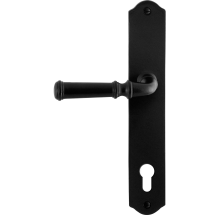 GPF6220.60L/R smeedijzer zwarte deurkruk Meri op schild PC92 238x41x4mm, links-/rechtswijzend