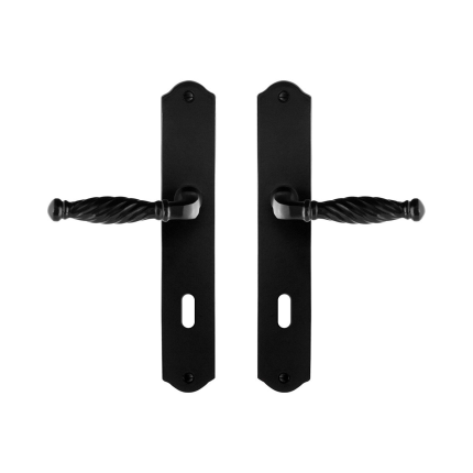 GPF6225.60 smeedijzer zwarte deurkruk Tuli op schild BB72, 238x41x4mm