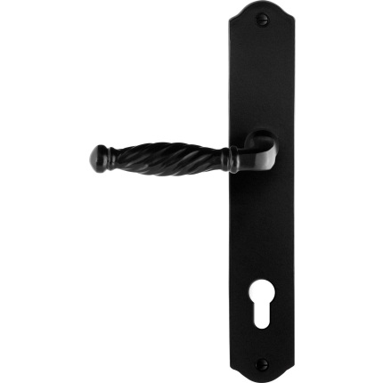 GPF6225.60L/R smeedijzer zwarte deurkruk Tuli op schild PC85 238x41x4mm, links-/rechtswijzend