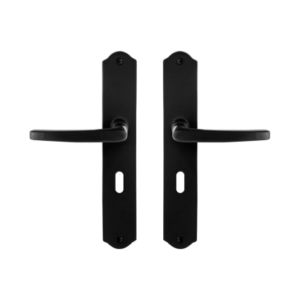 GPF6230.60 smeedijzer zwarte deurkruk Eno op schild BB56, 238x41x4mm