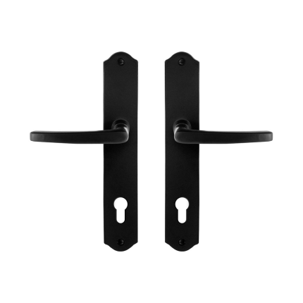 GPF6230.60 smeedijzer zwarte deurkruk Eno op schild PC85, 238x41x4mm