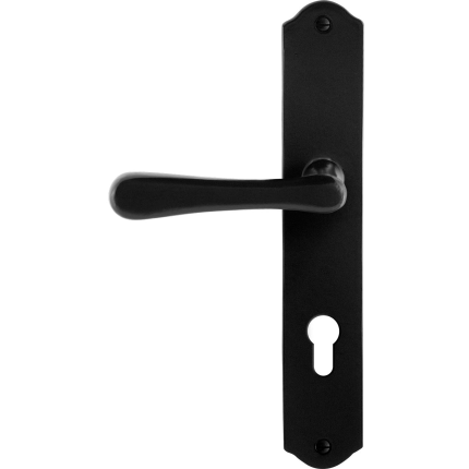 GPF6240.60L/R smeedijzer zwarte deurkruk Paju op schild PC72 238x41x4mm, links-/rechtswijzend