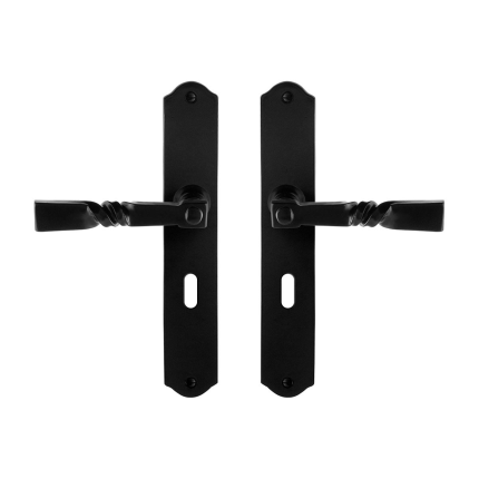 GPF6245.60 smeedijzer zwarte deurkruk Nokka op schild BB56, 238x41x4mm
