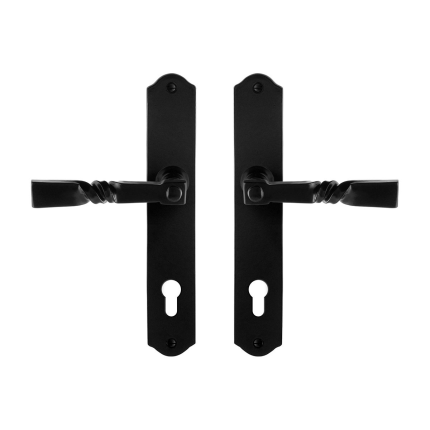 GPF6245.60 smeedijzer zwarte deurkruk Nokka op schild PC85, 238x41x4mm