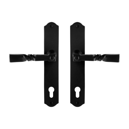 GPF6245.60 smeedijzer zwarte deurkruk Nokka op schild PC92, 238x41x4mm
