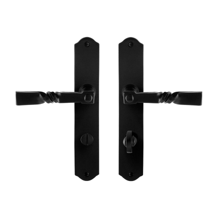 GPF6245.60 smeedijzer zwarte deurkruk Nokka op schild WC72/8, 238x41x4mm