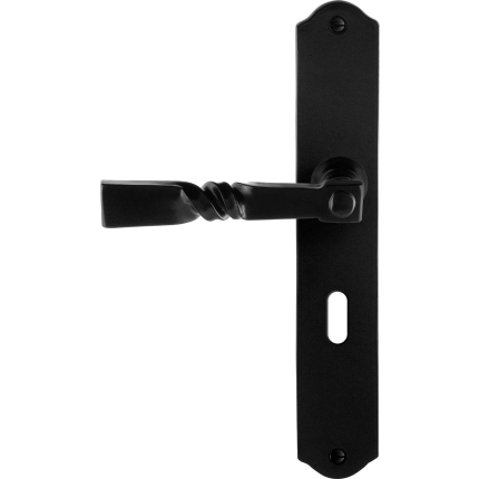 GPF6245.60L/R smeedijzer zwarte deurkruk Nokka op schild BB56 238x41x4mm, links-/rechtswijzend
